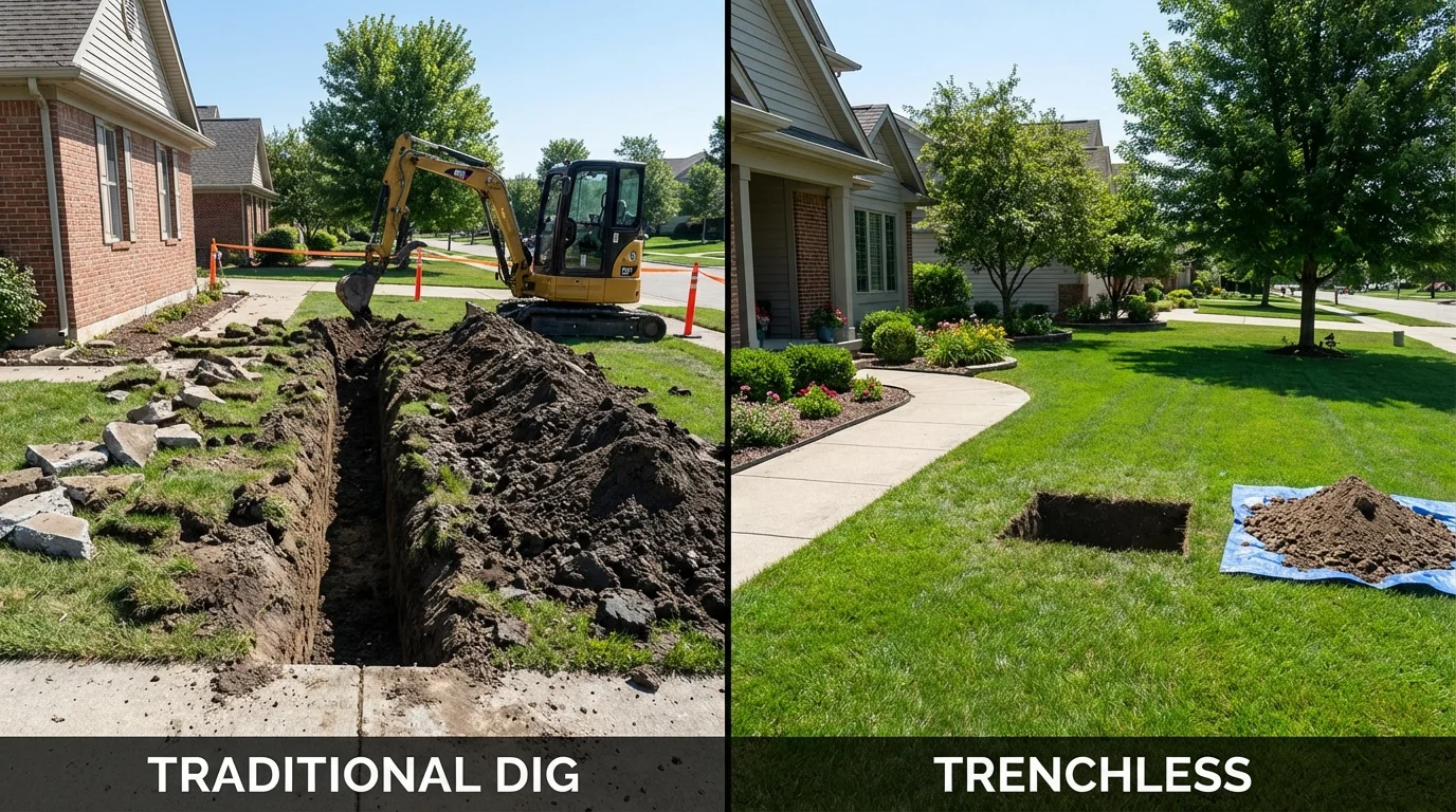Trenchless sewer repair with minimal yard damage versus traditional excavation in Wyckoff, NJ